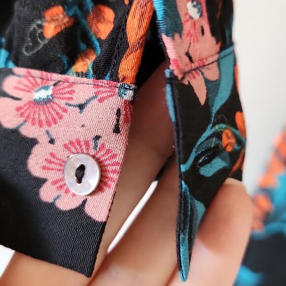 MASSIMO DUTTI | Floral Jumpsuit Black Pink Viscose Sz 2 - Picture 7 of 11